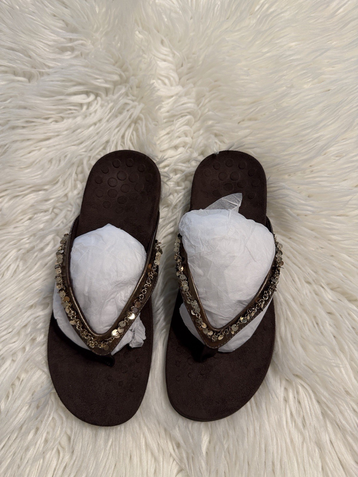 Vionic Brown Sequin Thong Sandals size 8 BNWOT see all photos