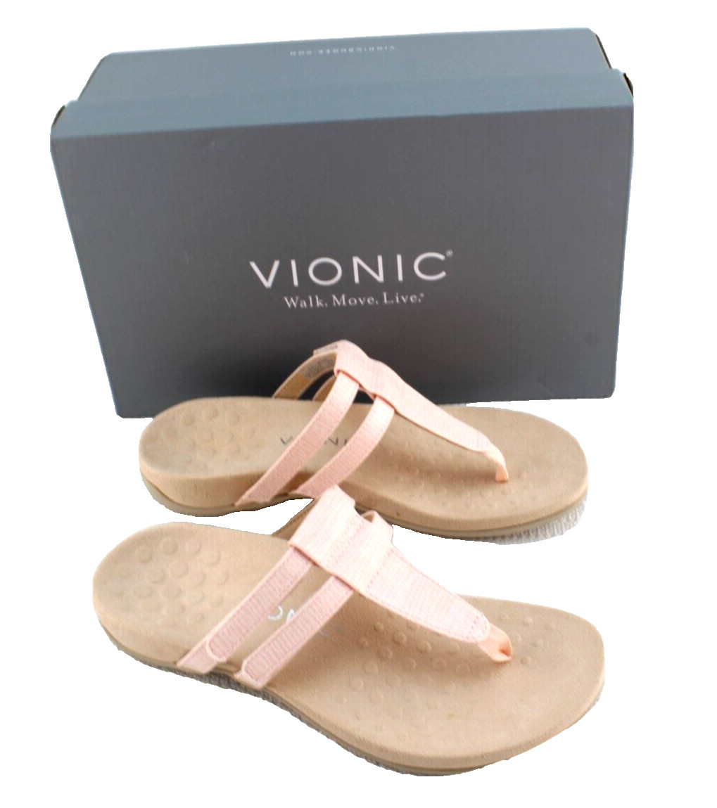 New VIONIC Elvia Size 6 M Pink T-Strap Orthotic Women’s Sandals RETAIL $90