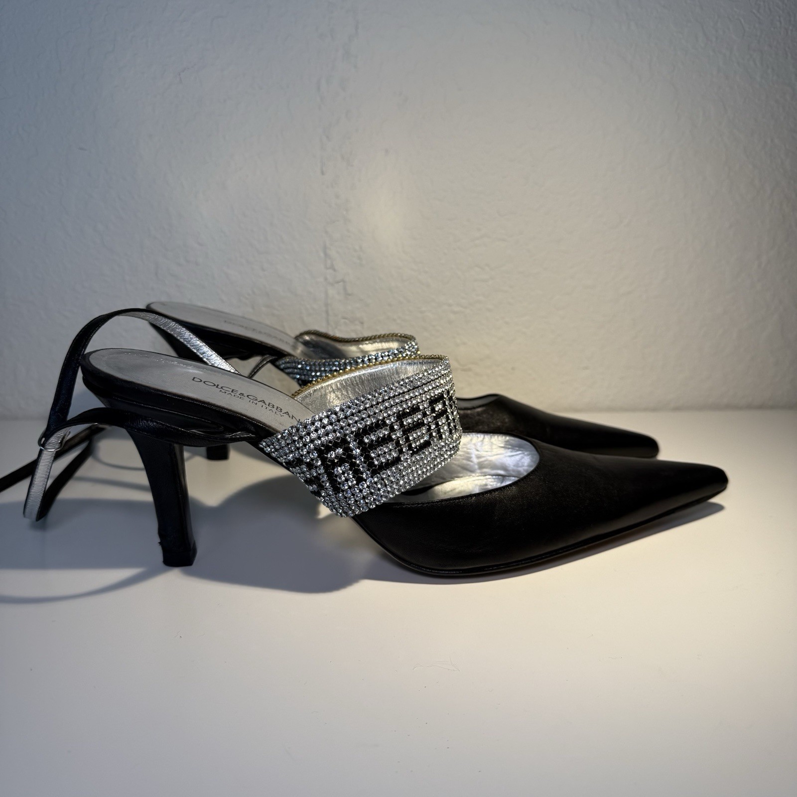 Vtg DOLCE & GABBANA CRYSTAL LOGO HEELS 40.5