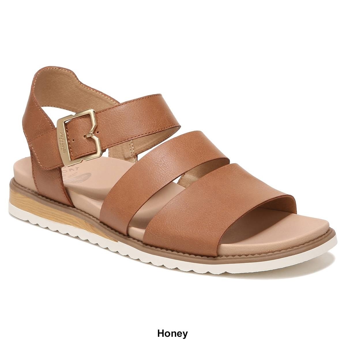 49. Dr. Scholl S Shoes Women’s Island Glow Buckle Faux Leather Ankle Strap