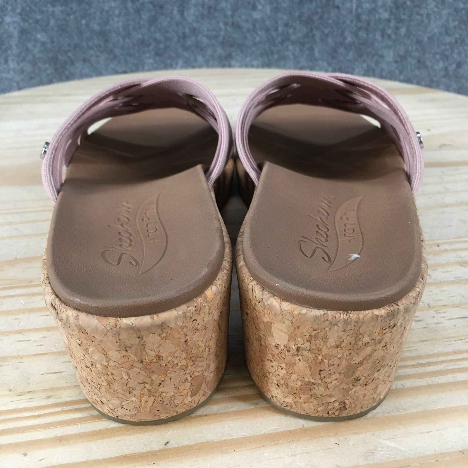 Skechers Arch Fit Beverlee Sandals Womens 7 Cork Wedge Slide 119258 Mauve Purple