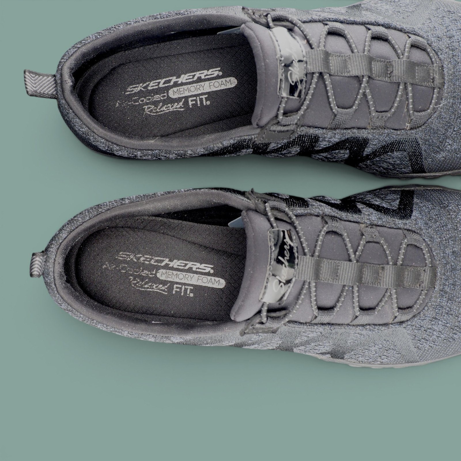 Skechers Relaxed Fit Air Cooled Memory Foam Bungee Sneakers Blk Gray Womens 8.5