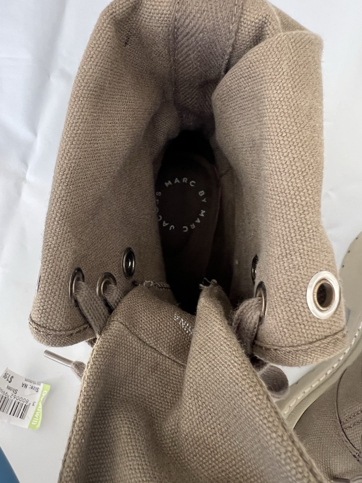 Marc by Marc Jacobs Tan fabric combat Hill/buttons on the side – Lace Up