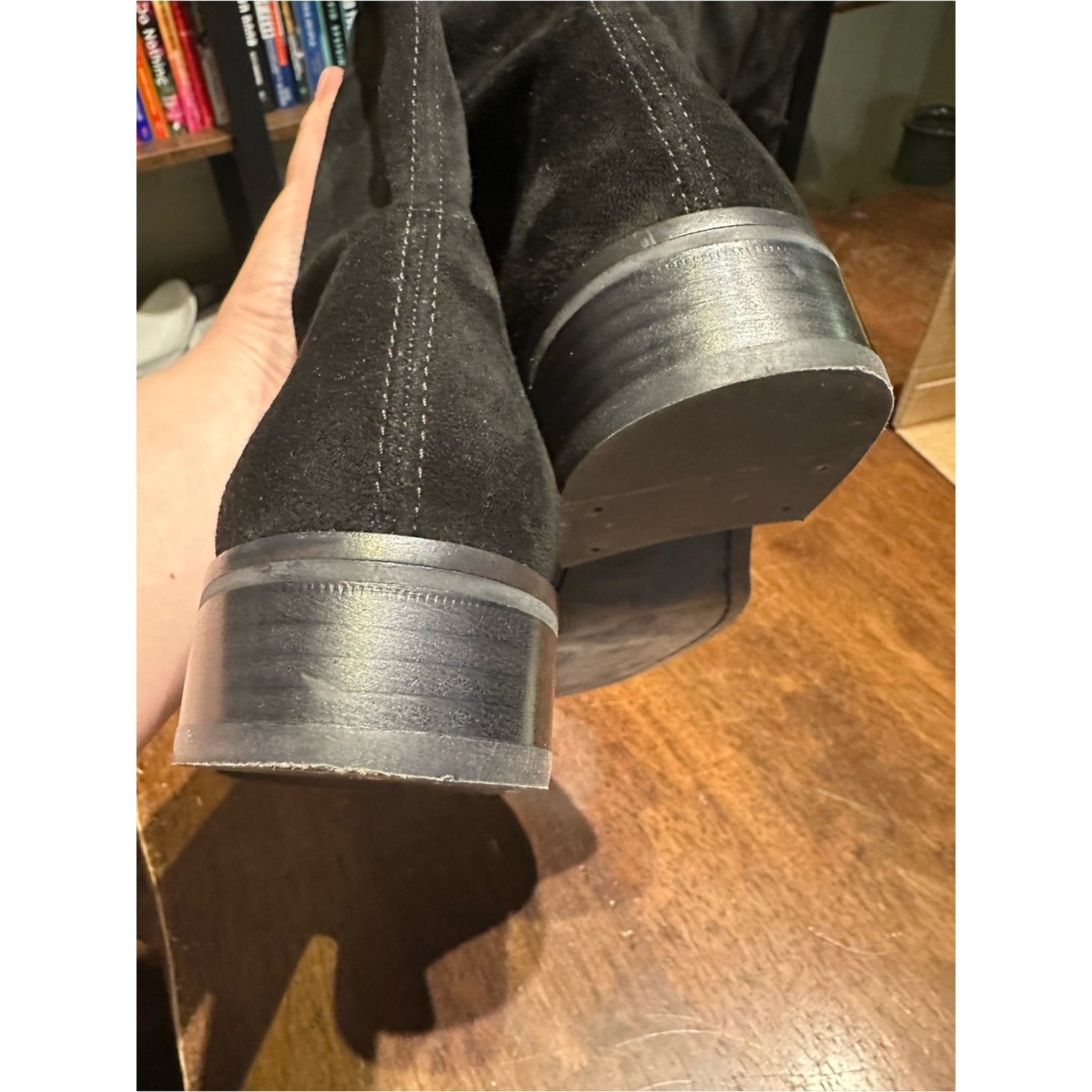 Stuart Weitzman Black Suede Knee High Pull On Flat Boots Size 6.5M Made in Spain