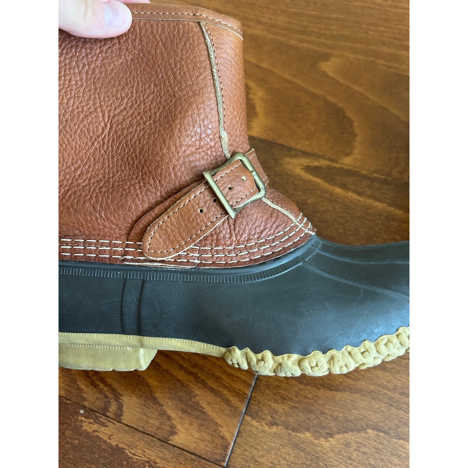 LL Bean Shearling Lined Lounger Bean Boots Brown Leather Duck Boots Womens 8.5??