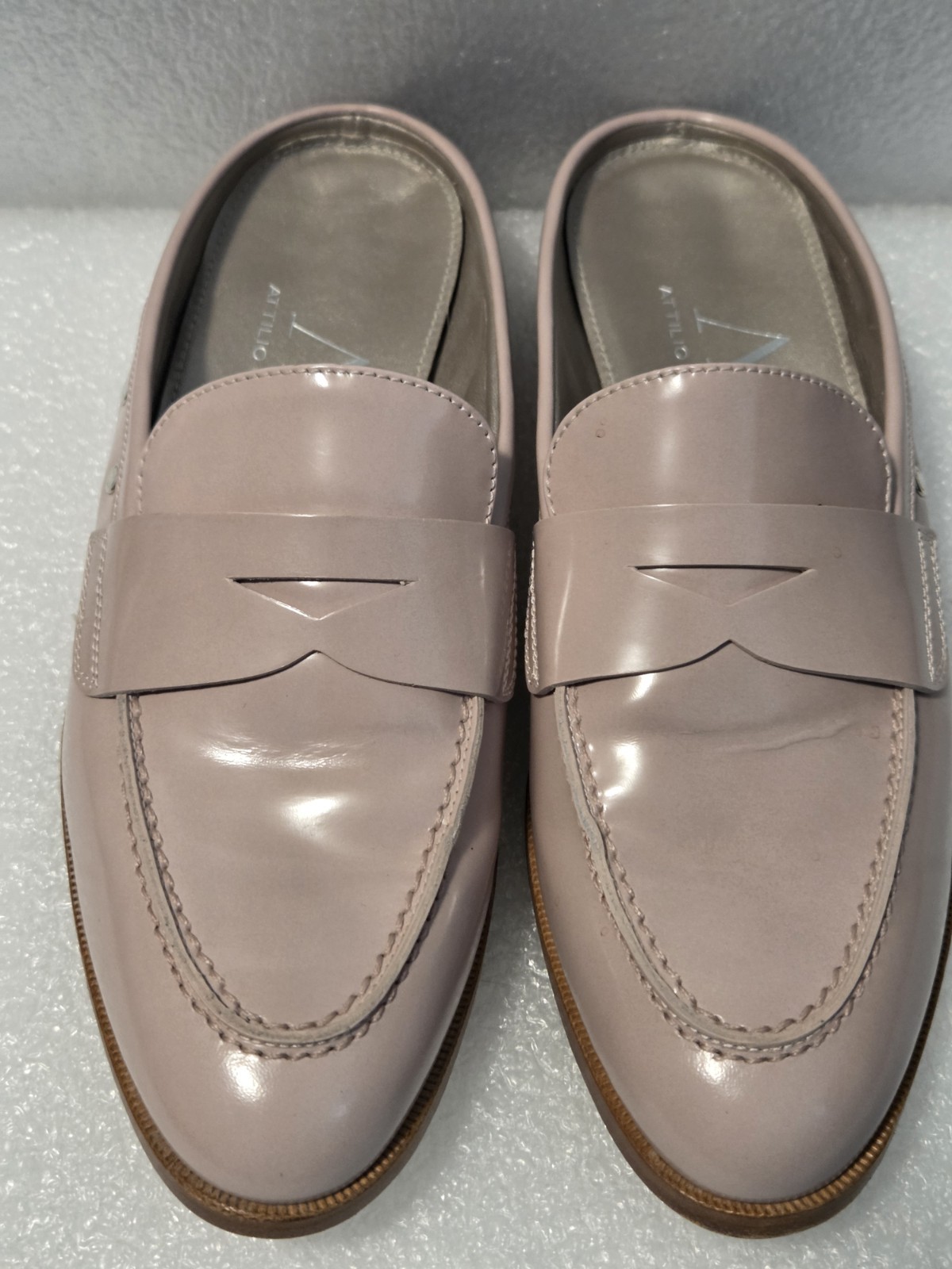 Attilio Giusti Leombruni AGL Penny Loafers Mule 39 Stud Trim Pale Raby Nude