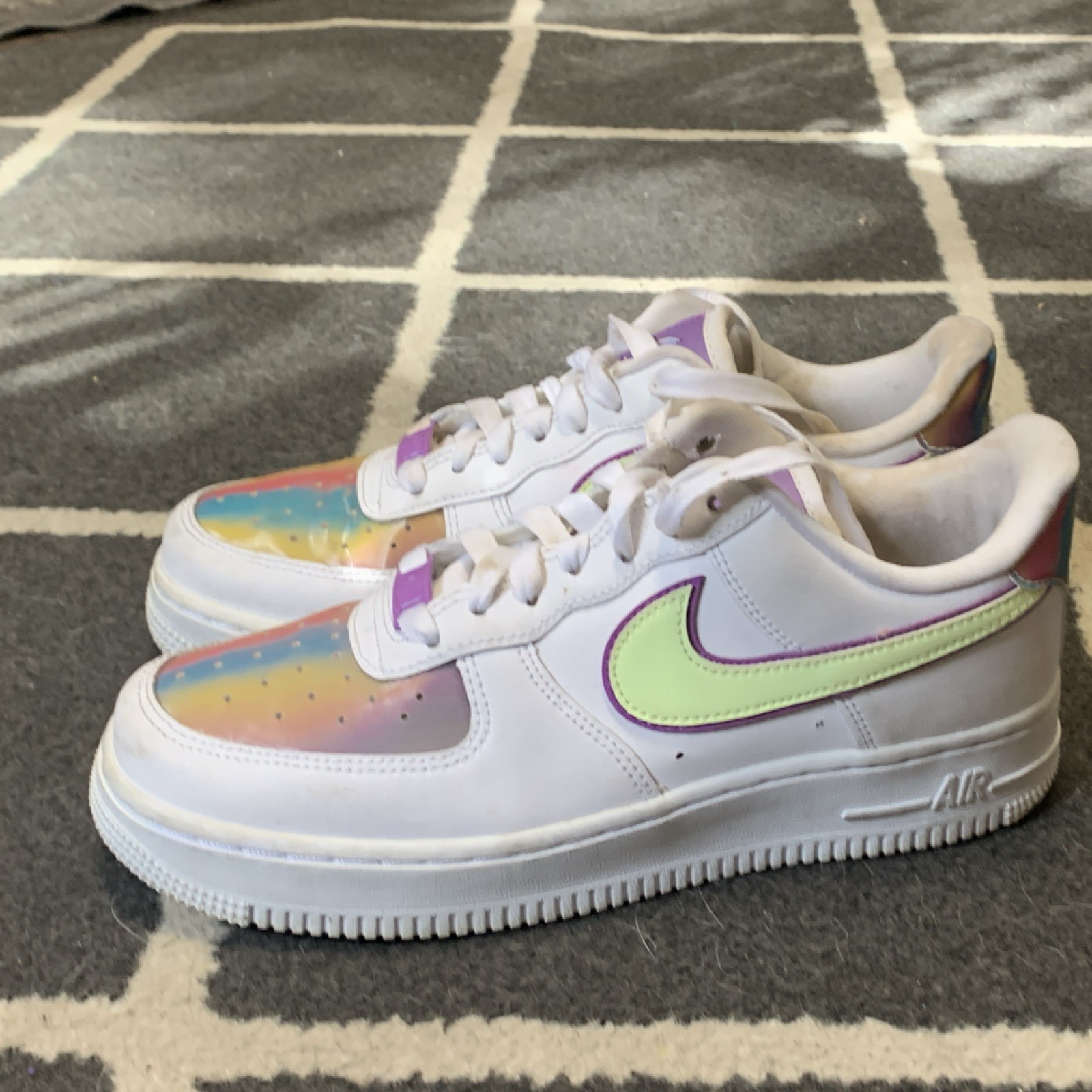 Nike Air Force 1 CW0367-100 Rainbow Low Top Leather Sneakers White Multicolor