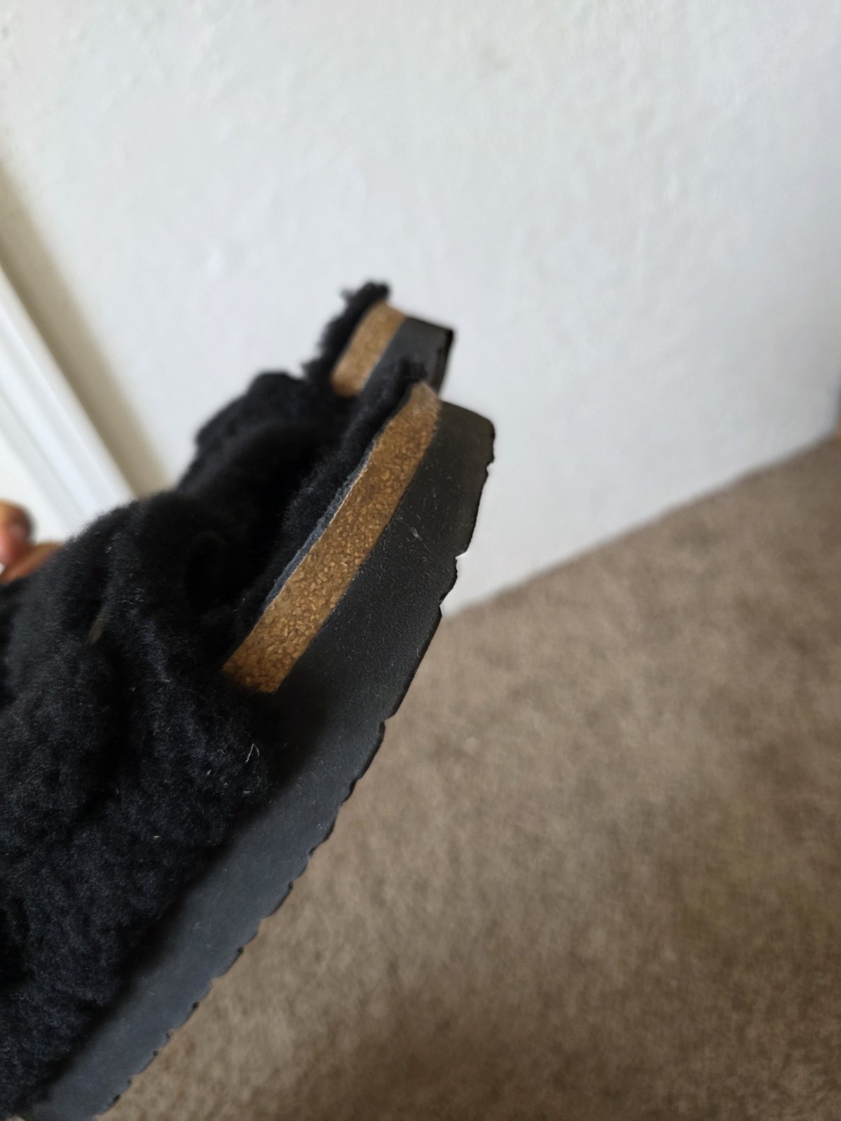 Birkenstock Papillio Arizona Teddy Shearling Fur Platform Sandals Black