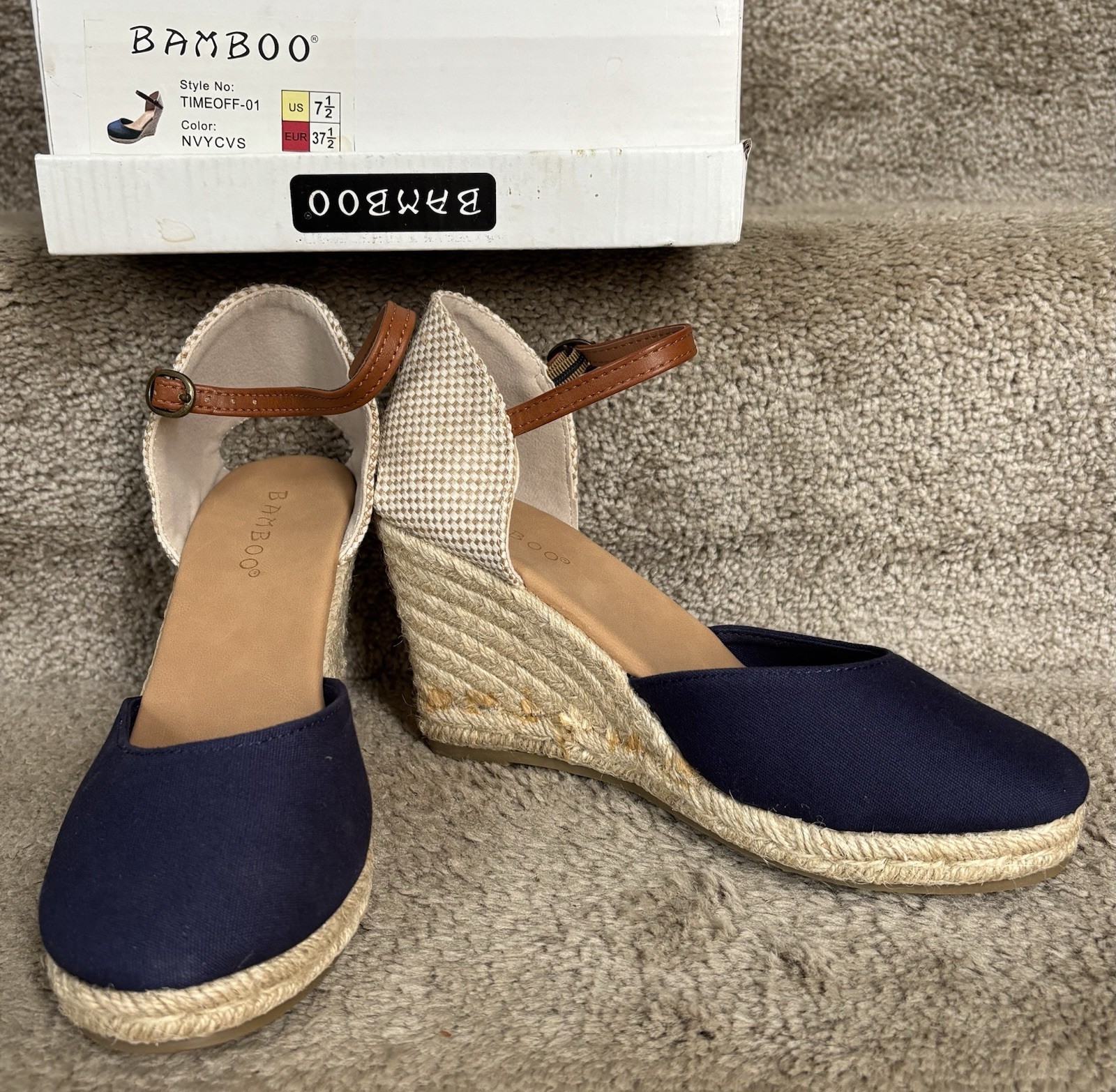 Women’s Wedge Royal Blue With Jute Covered Braided Heel With Buckle
