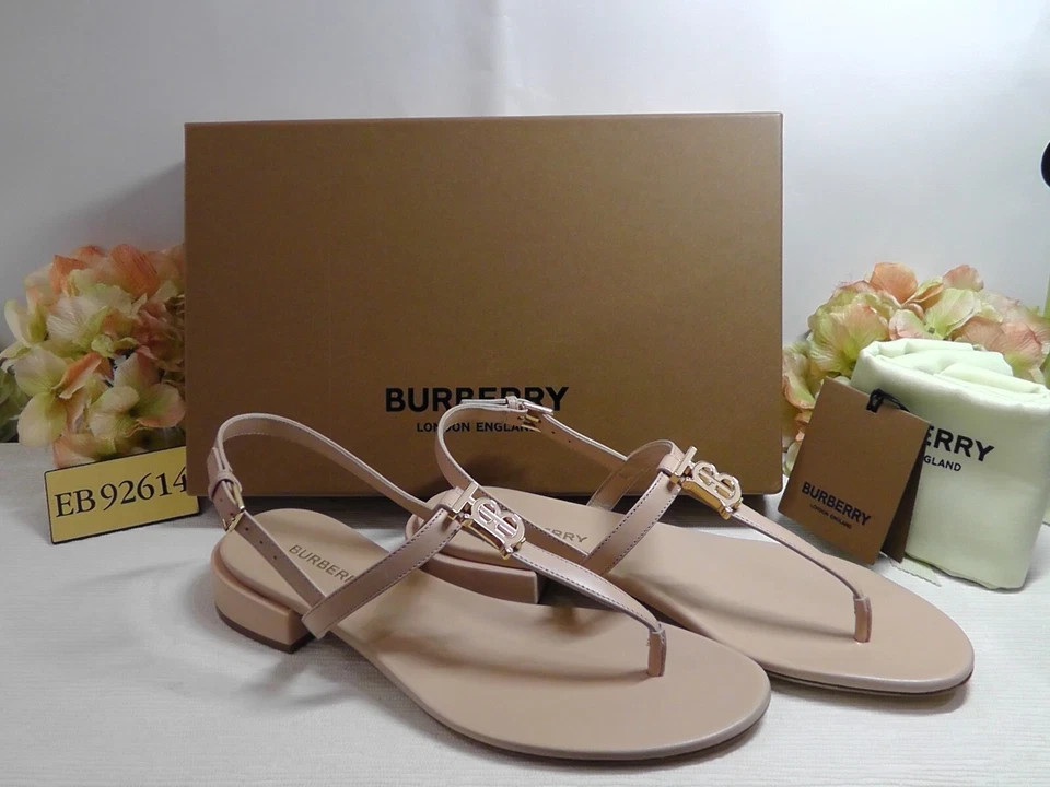 BURBERRY Pale Nude EMILY T-Strap Leather Thong Sandals Size 36.5 US***$720**NIB