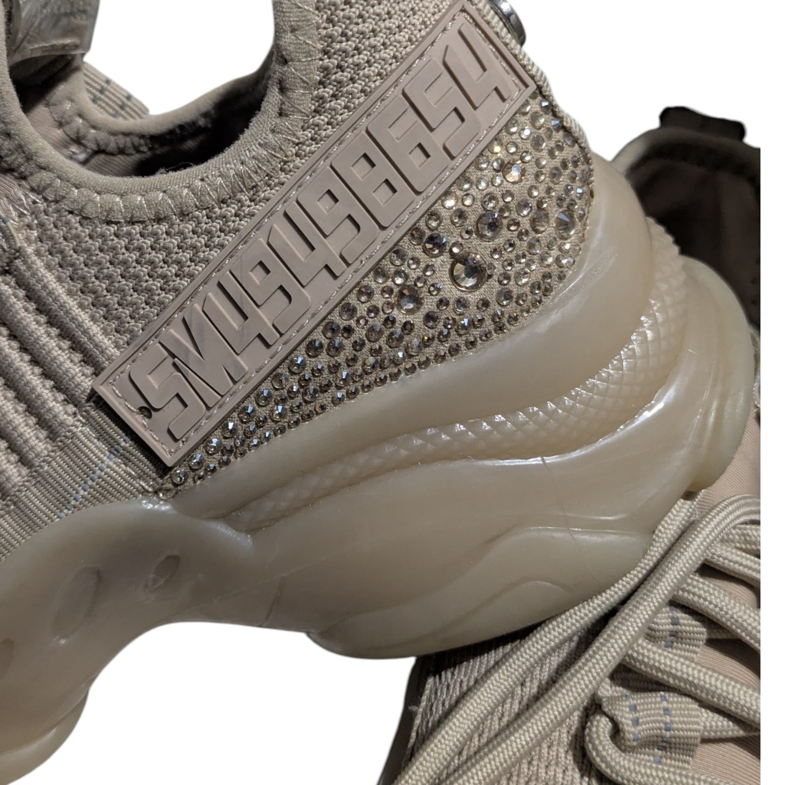 Steve Madden SM NY90 Rhinestone Knit Beige Gold Maxima Glitzy Women’s Size 8.5