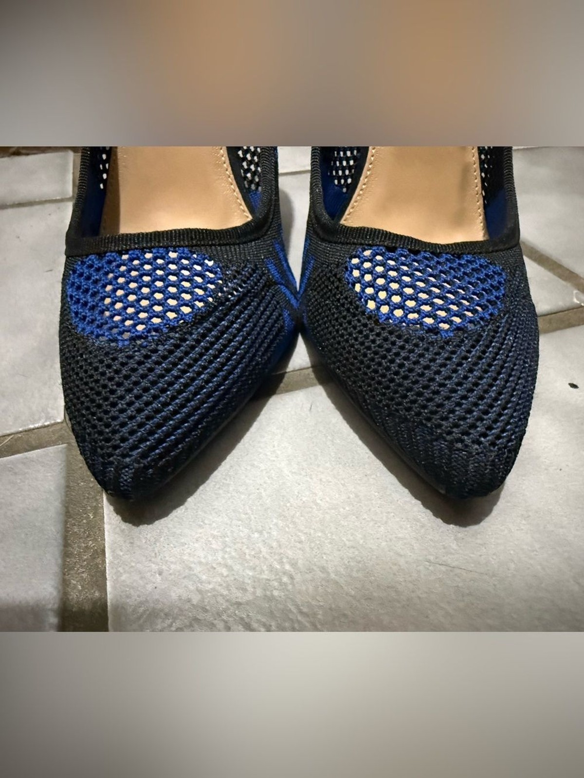 Just Fab “Milly” RoyalBlue Black Striped Mesh Pointed-Toe 5”Stiletto Pumps (9.5)
