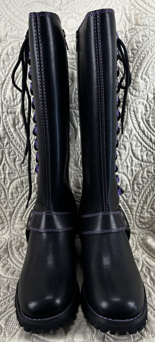 Dream Apparel Women’s Harness Motorcycle Riding Boots for Biker, Purple, Lace