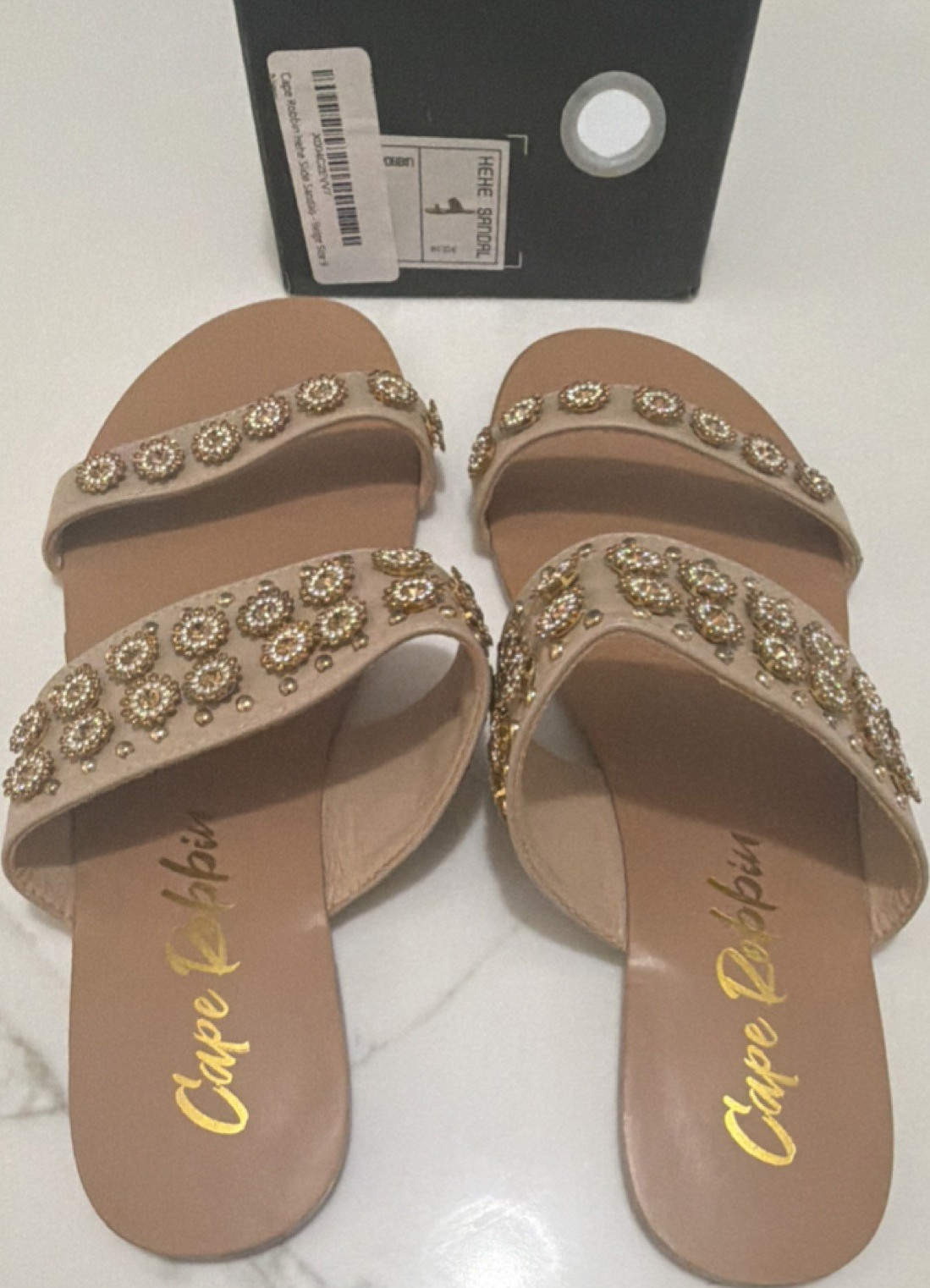 Cape Robbin Women’s Beige Beaded Rhinestone Slide Sandals Synthetic Size 9