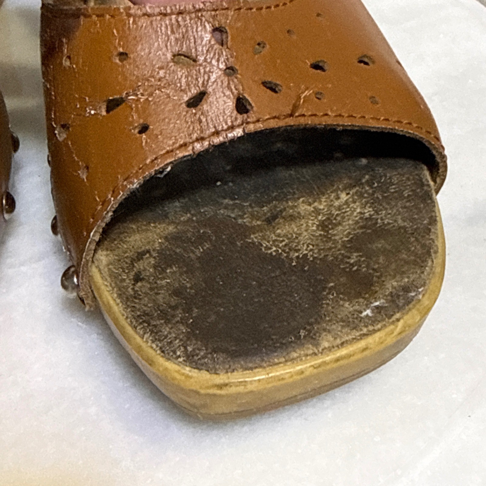 Vtg Candies Brown Leather Studded heels Platform Mules Square Toe 9 shoes y2k