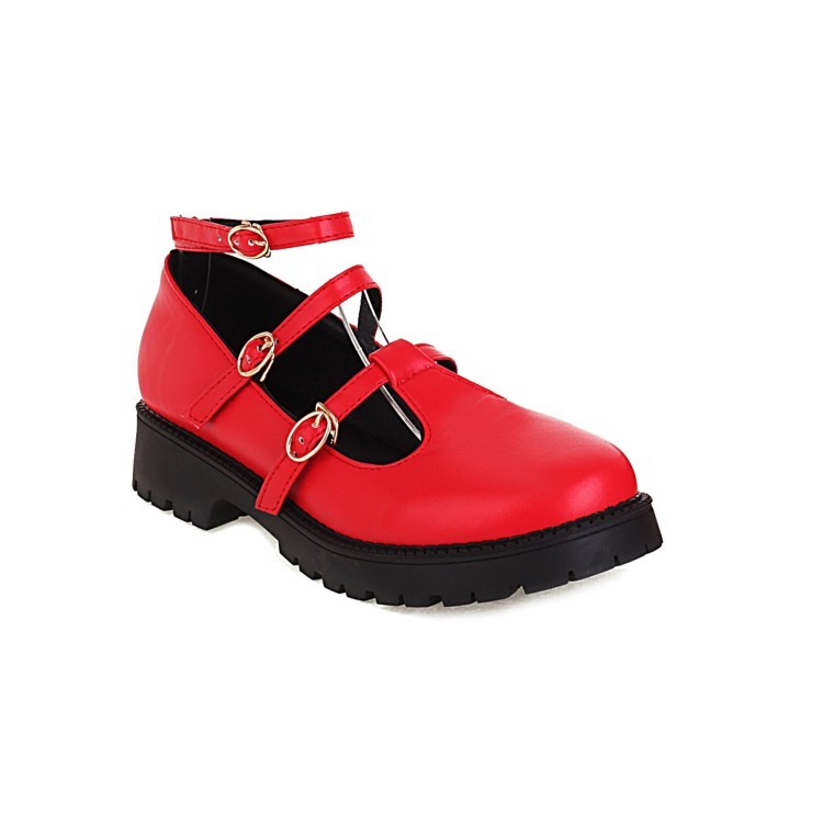 Women’s Girls Outdoor Mary Janes Ankle T-Strap Low Heel Faux Leather Pump Shoes