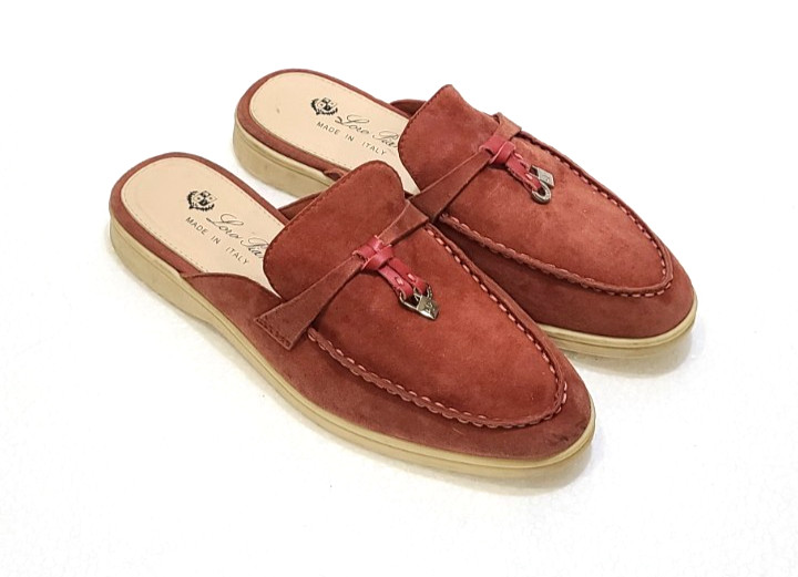 Loro Piana Summer Walk Mules Suede Loafers Rust Red Flats Size EU 37 US 6.5