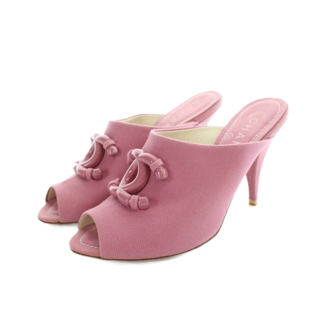 CHANEL Mule Sandals Cocomark Canvas Pink Women’s Size EU36/US5.5