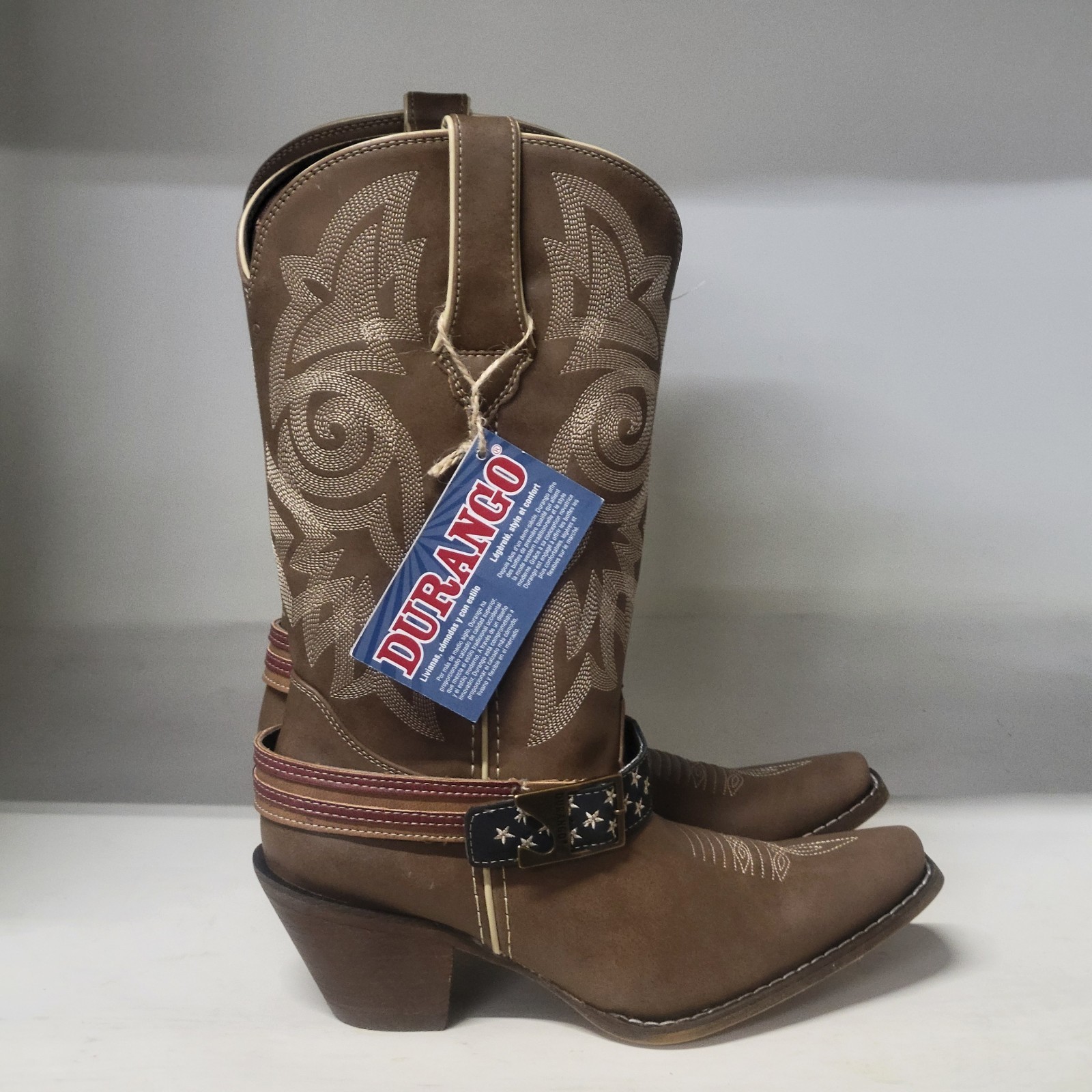 Durango 12″ American Flag Buckle Western Boot Tan Women Size 8.5M