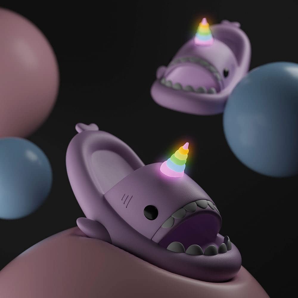 Glow in The Dark Shark Slides Sandals (6.5-7.5 Women/5-6 Men, Purple)