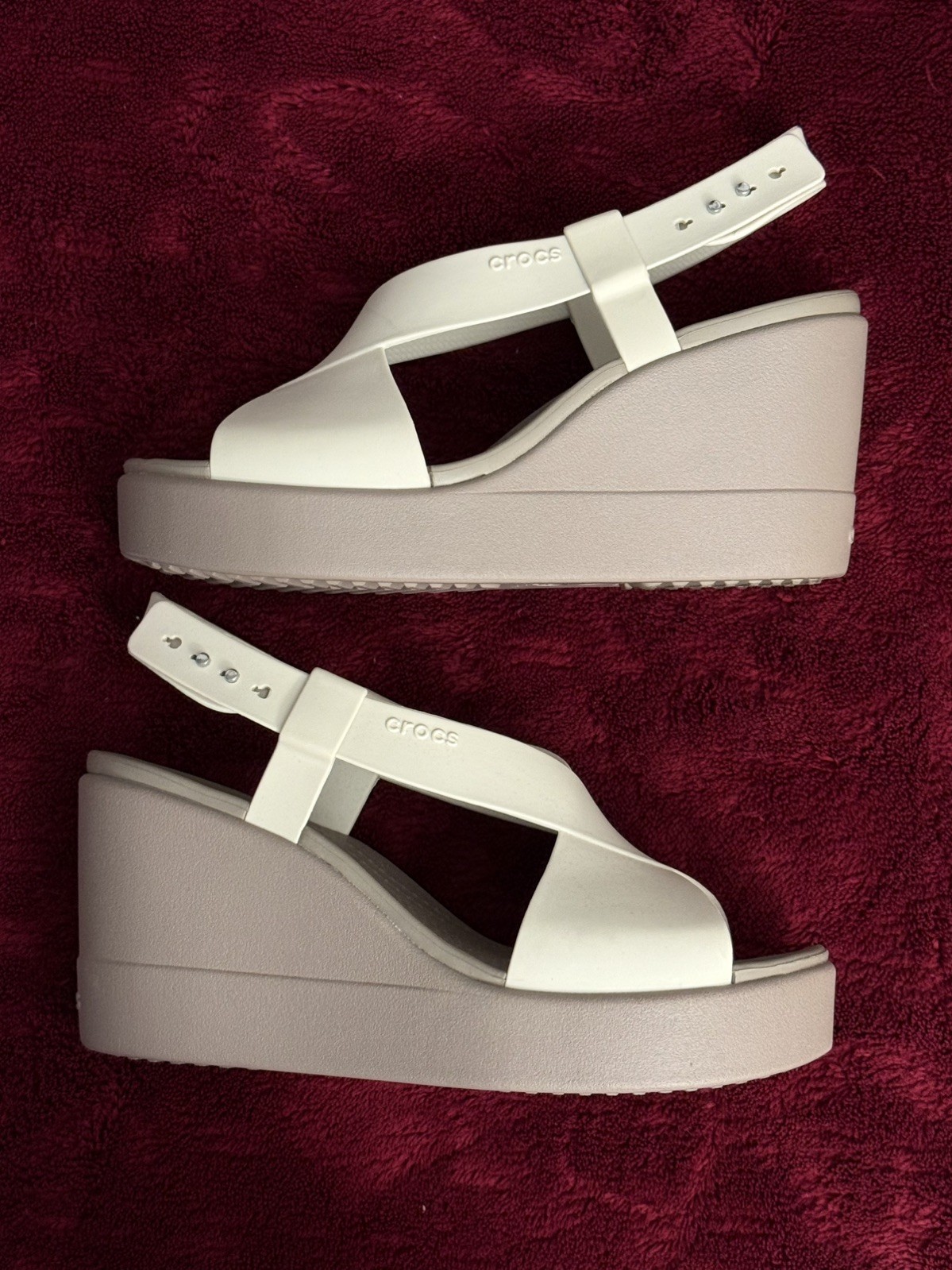 Crocs EXCELLENT Brooklyn High Wedge Sandals LiteRide Cream Size 7 Women