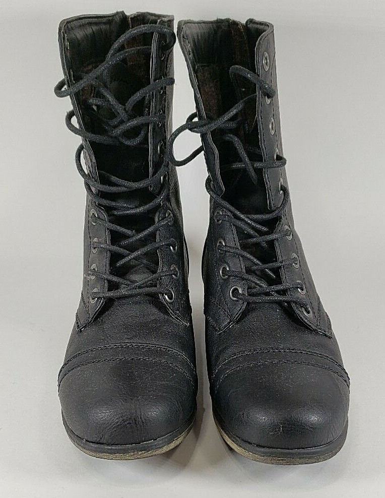 Charolette Russe Black Zip Back Lace Up Mid-Calf Boots Shoes Size 6 GUC