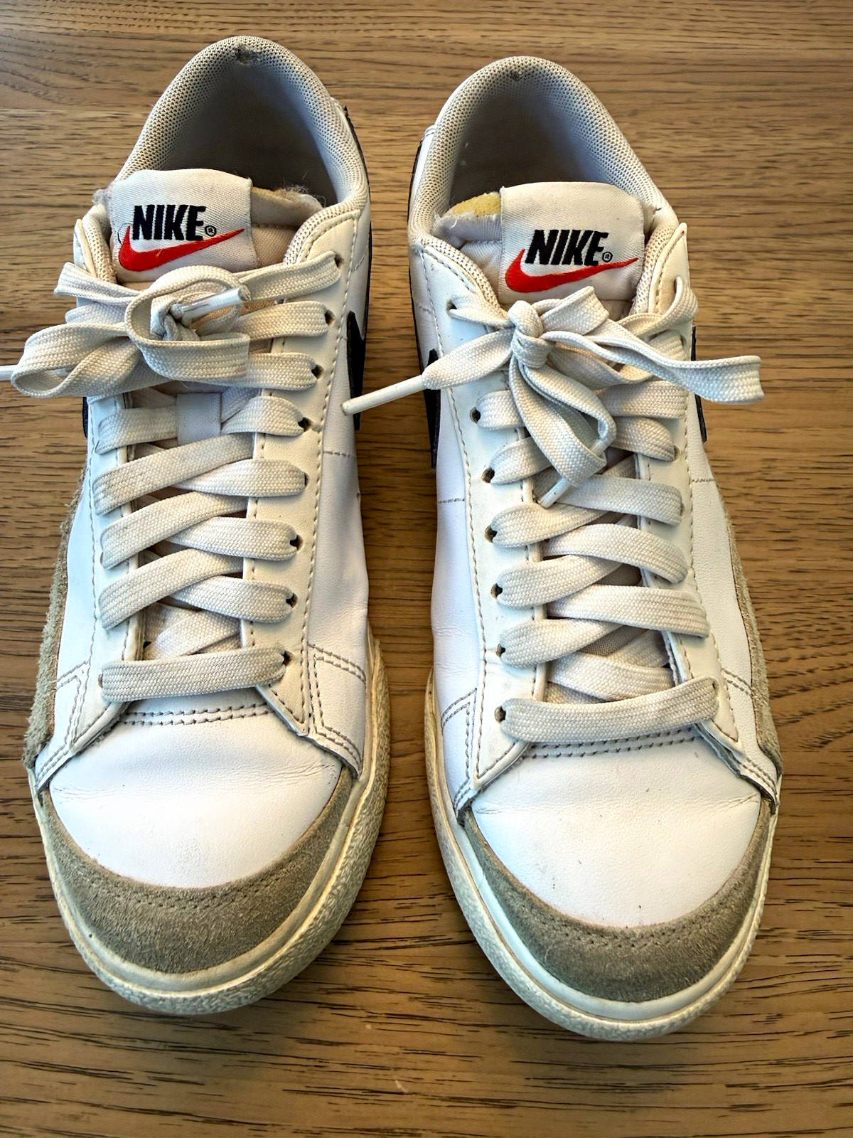 Nike Blazer Platform Low Top Lace Up Leather Sneakers White/Black/Gray DJ0292