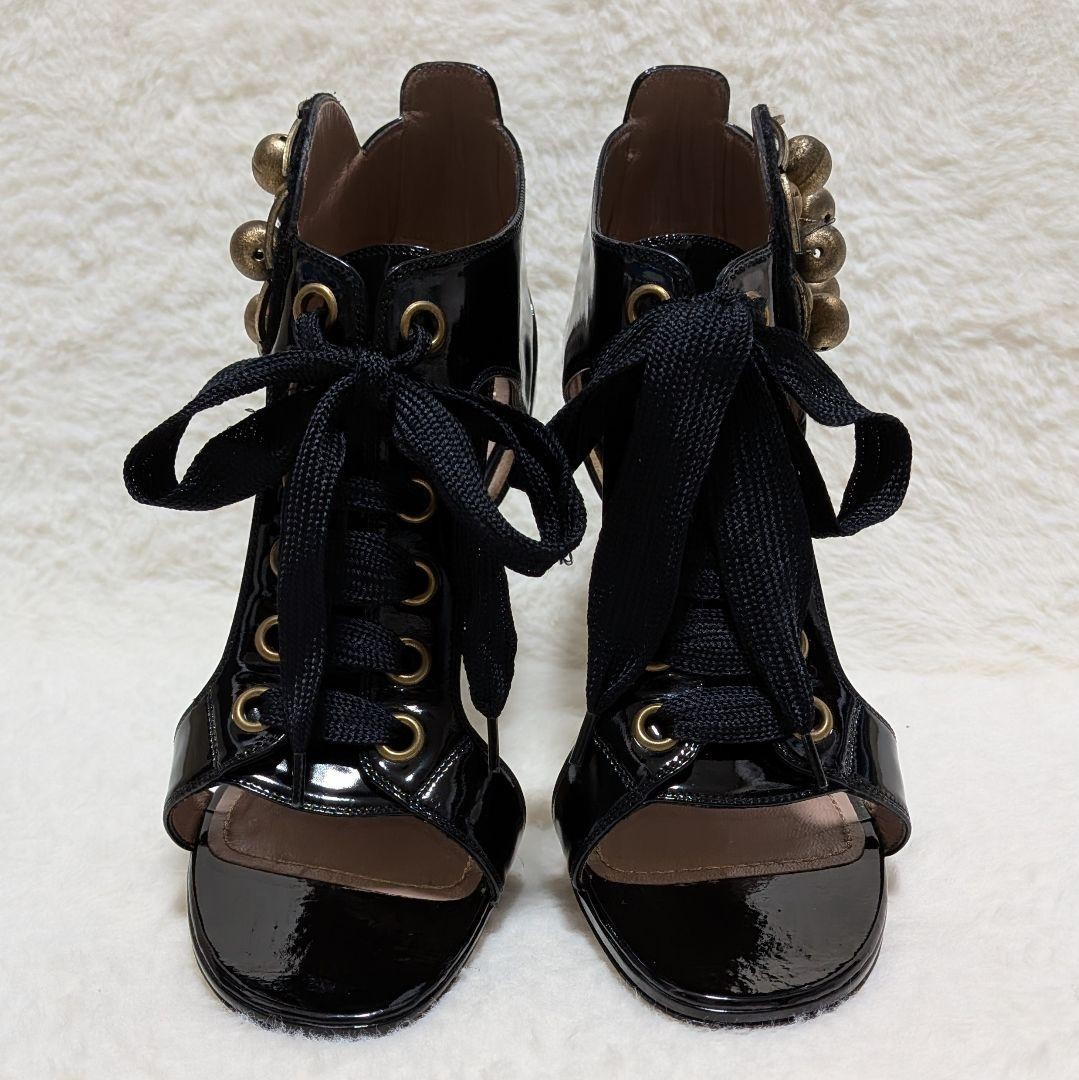 Saint Laurent Lace-up sandals Shoes Pumps Heel EU 37 US 7 Patent Leather Black