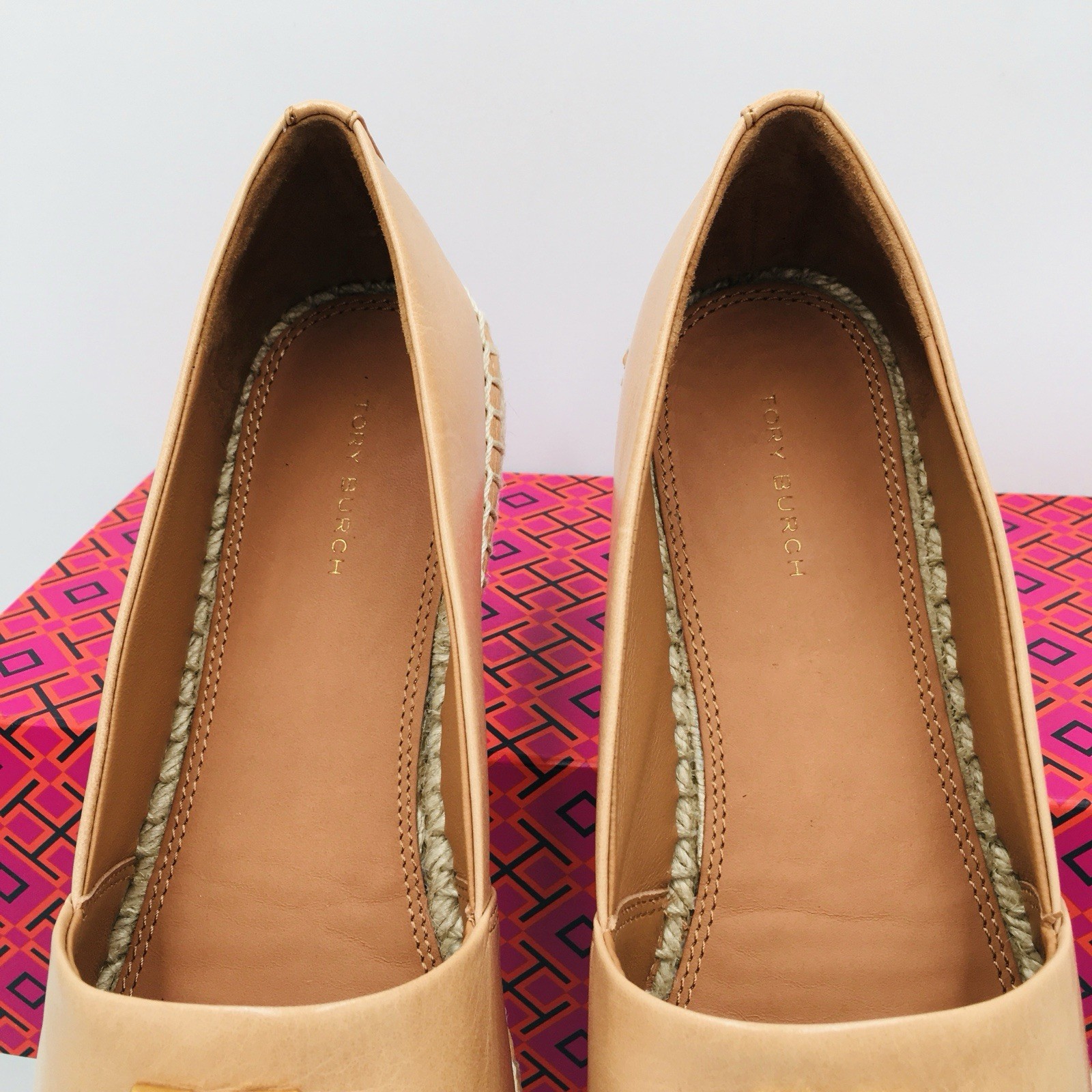 TORY BURCH – ELEANOR – BRANDY / GOLD – Leather Women’s Espadrille Size 10 M