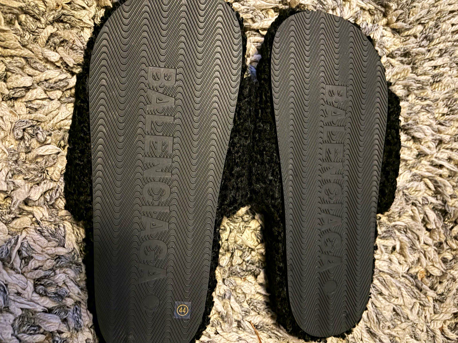 Balenciaga Black Wool Logo Slide Sandals Slip On New w/ Box EU 44