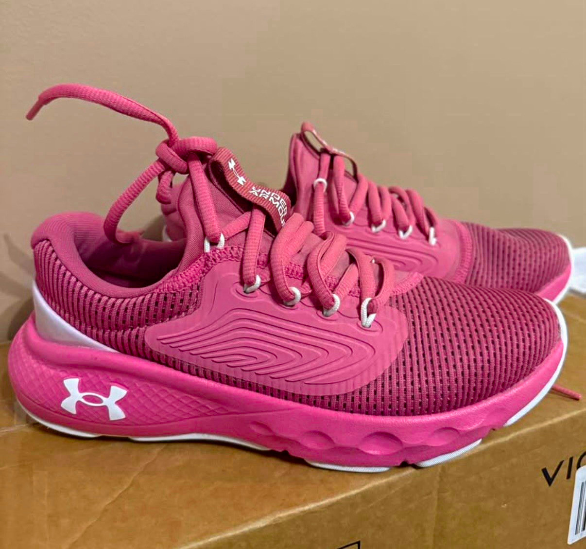 Under Armour Women’s Low Top Lace-Up Mesh Athletic Sneakers Pink/White Logo