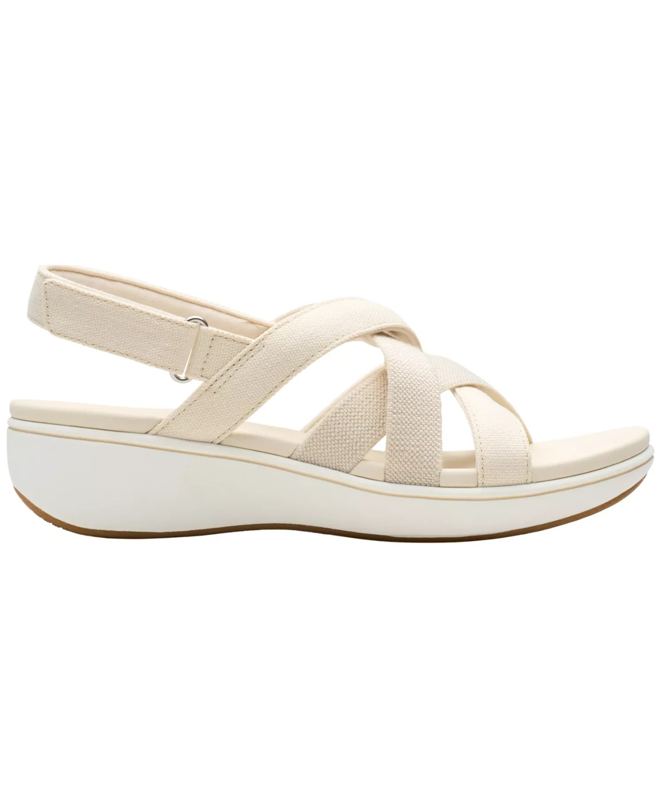 Clarks BreezeRae Ana Women Cream Textile Wedge Sandals 8.5M