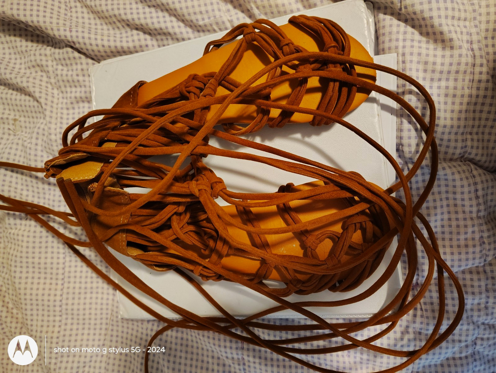 Women’s Brown Strappy Ankle Strap Tie Flat Sandals Knotted Faux Suede 10