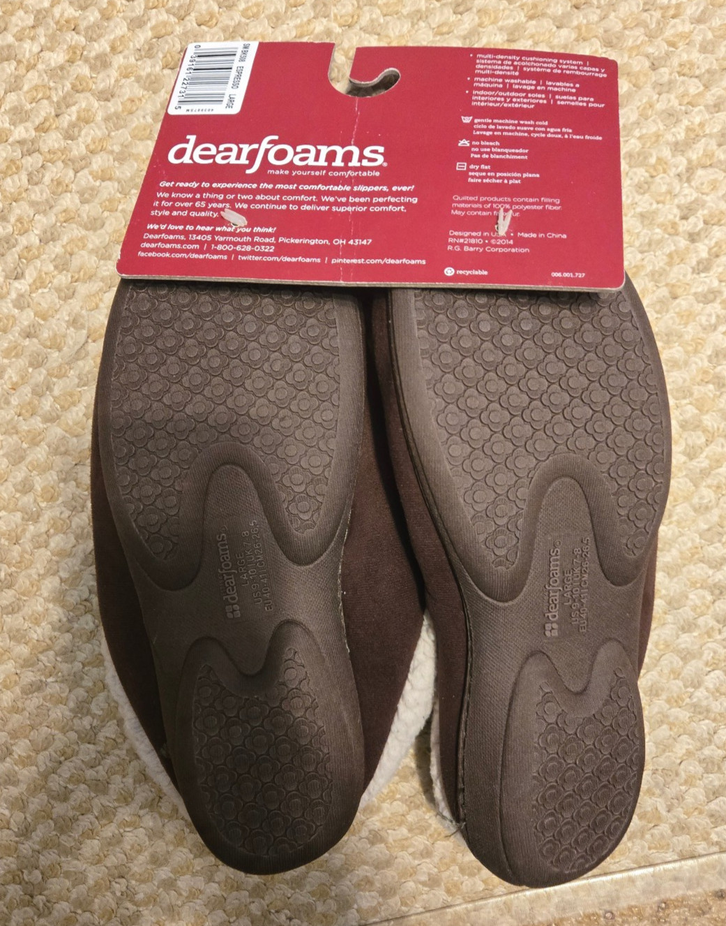 Dearfoams Women’s Slippers Large 9-10 Espresso BK508 New