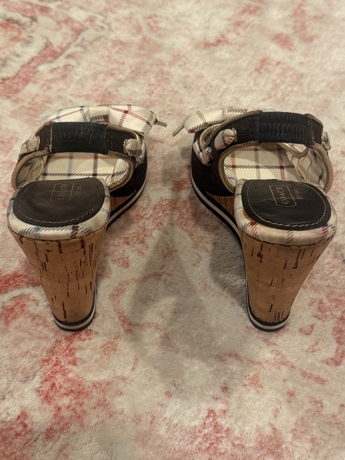 #Vintage Coach Plaid Slingback Wedge Sandals w/ Bow 🎀 US 6