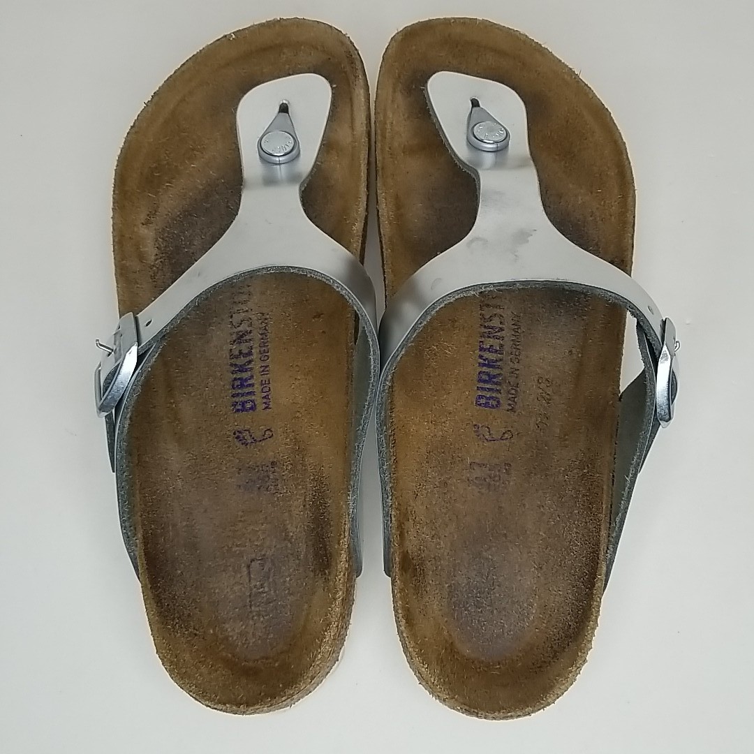 Birkenstock Gizeh BS Silver Comfort Leather Sandals Womens sz US 10-10.5/EU 41