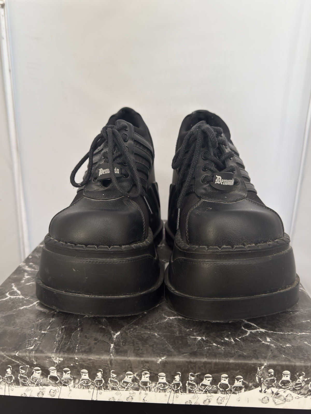 Demonia Stomp-08 Black Platform Shoes 90s Rave Cyber Goth Sneakers Size 6