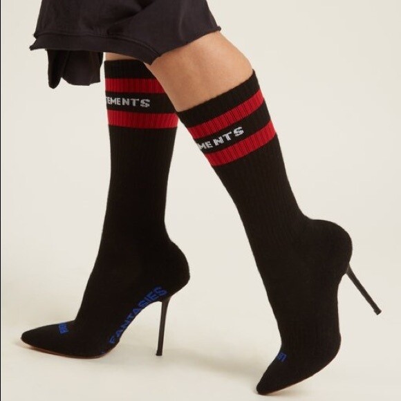 Vetements Black Knit Sock Stiletto Pumps sz US 6 / IT 36 $985 ~ FLAWLESS, NEW ~