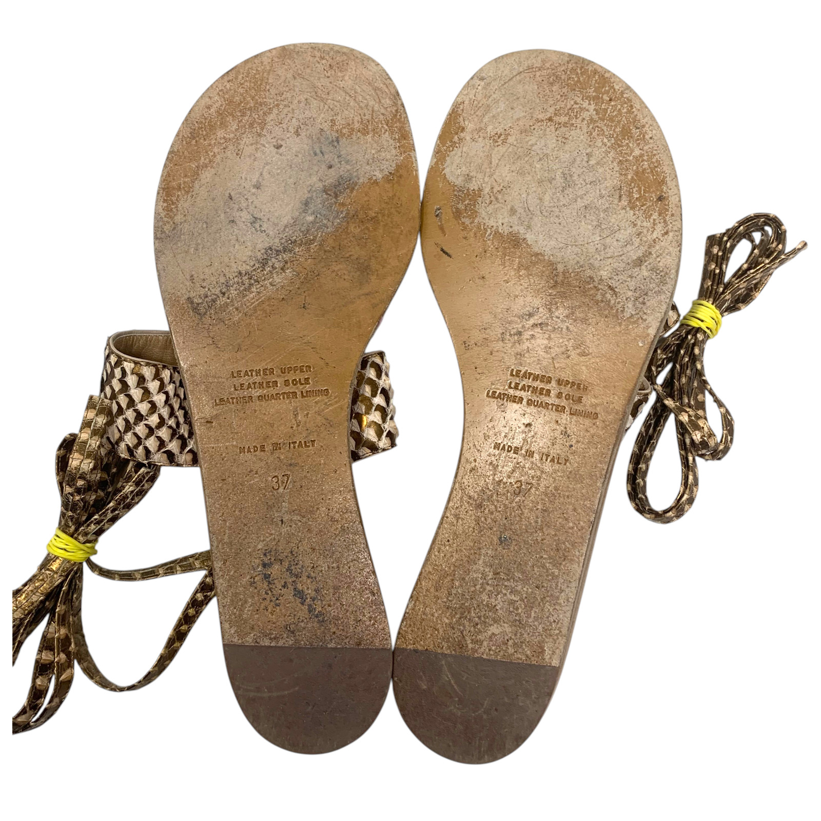 Devi Kroell Python Snakeskin Metallic Ankle Wrap Sandals Sz EU 37 Made in Italy