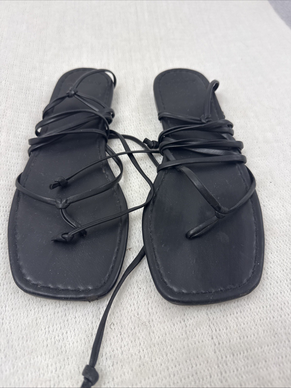 Abercrombie & Fitch Black Boho Strap Tie-Up Ankle Flat Summer Sandals Size 8