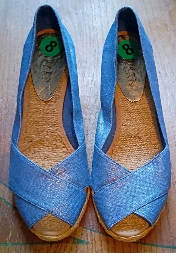Lauren Ralph Lauren Cecilia Espadrille Wedge Sandals Size 8 Periwinkle