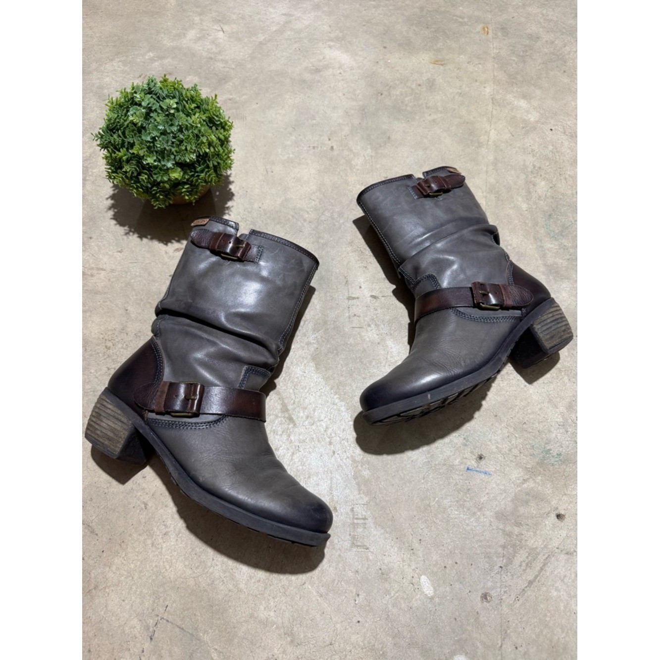 Pikolino Le Mans Leather Boots Women Size 7 Gray Heeled Fall Equestrian Winter