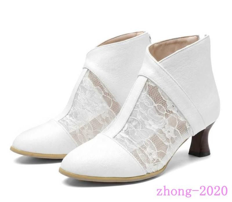 Retro Womens Faux Leather Mesh Patchwork Zip Ankle Boots Casual Dress Work Shoes