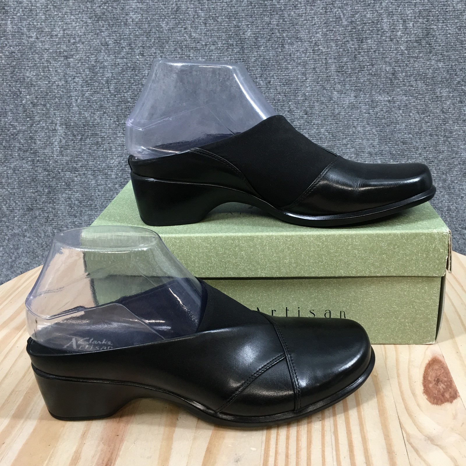 Clarks Artisan Tyler Mule Clog Womens 7.5M Black Leather Comfort Wedge NEW