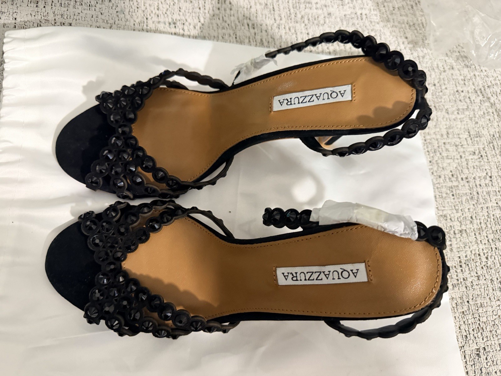 Aquazzura Women’s Black Suede Strappy Open Toe Stiletto Slip On US 9