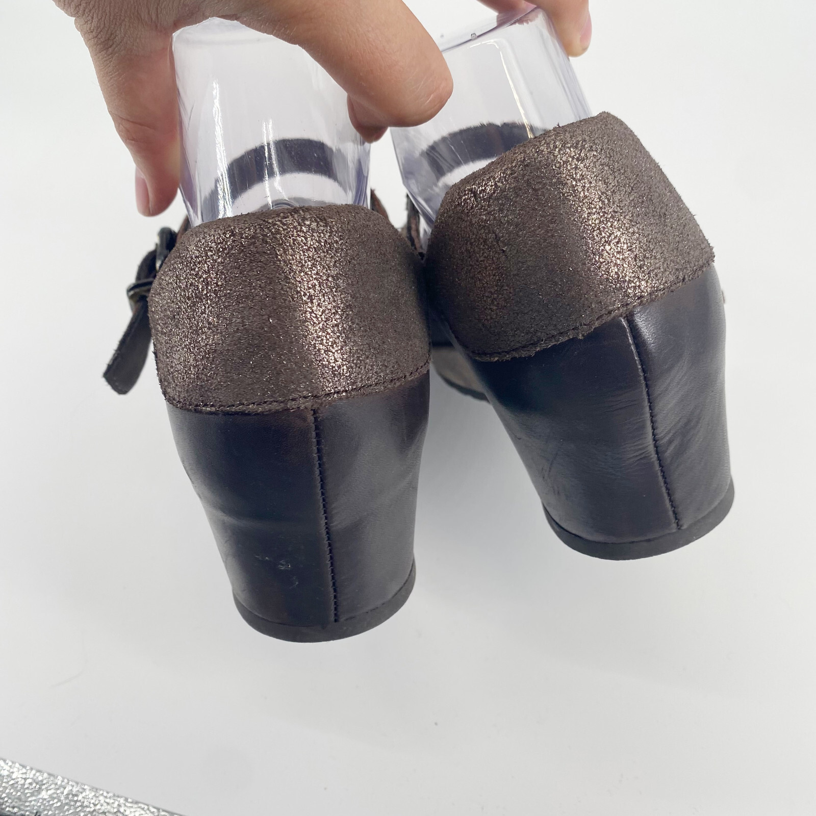 OTBT 10 M Aura Brown Mary Jane Platform Wedge Shimmer Metallic Buckle