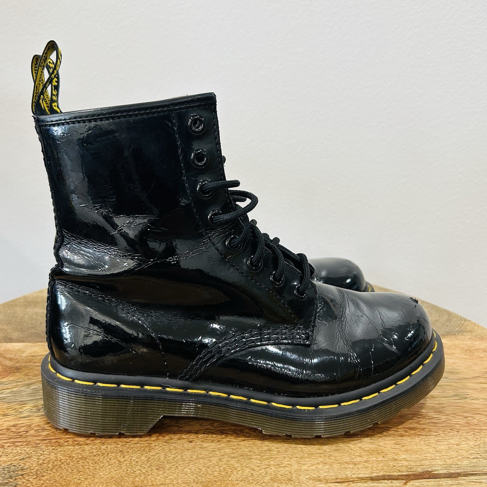 Dr Martens 1460W Boots Womens Size 7 Black Patent Lamper Leather Grunge Combat
