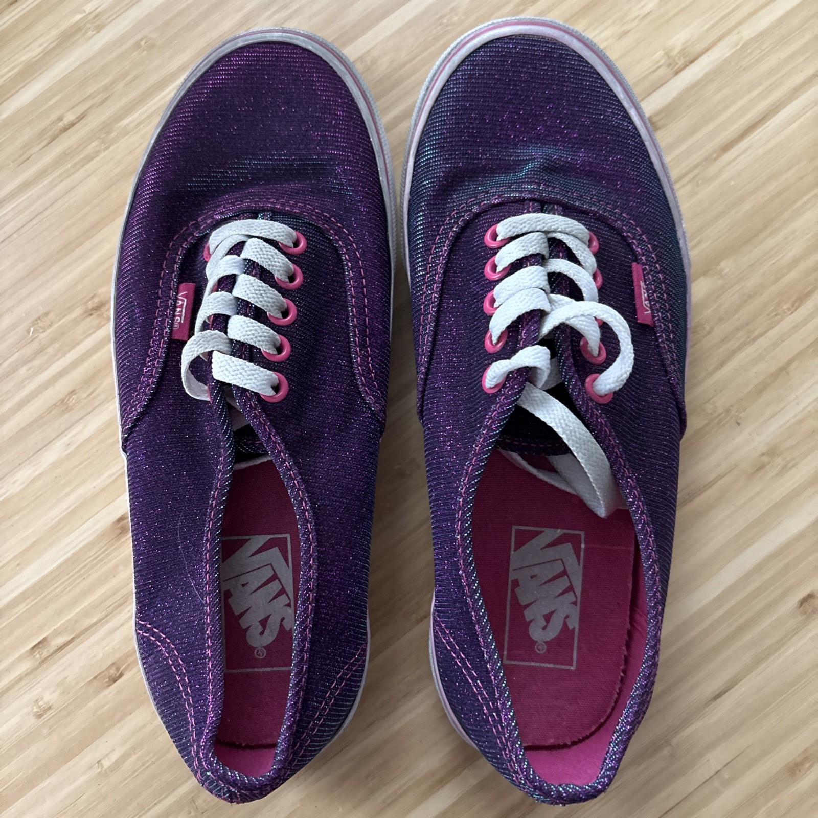 VANS Purple Pink Glitter Canvas Women’s 8.5 Athletic Sneaker Logo Accent Low Top