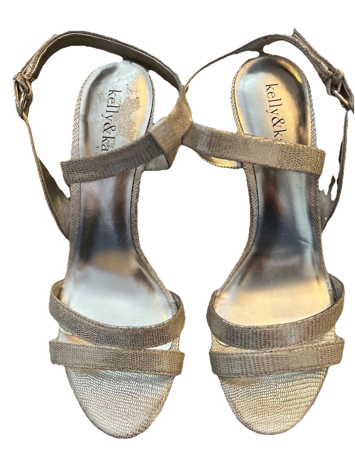Kelly & Katie Shimmery Silver High Heel Strappy Sandals Size 8