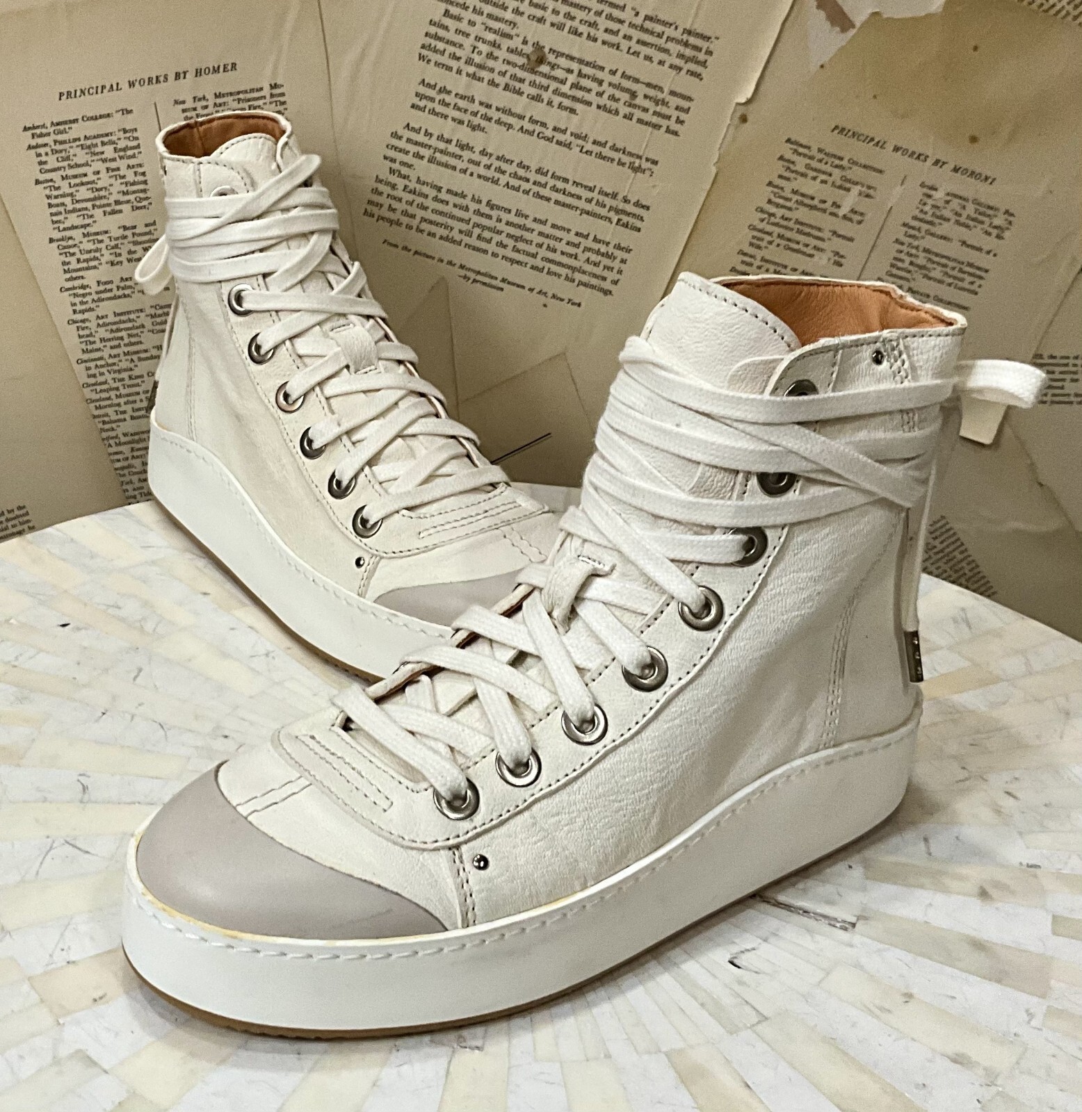 Free People We The Free Saturday Sneaks High Top Leather Off White 36/6 NEW